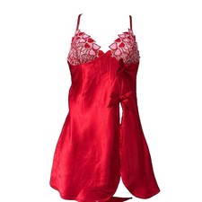 Vintage Frederick s of Hollywood Women s S Red Satin Full Slip Lace Bow