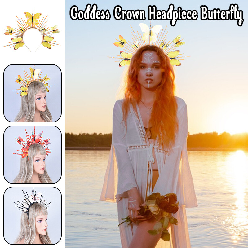 Gothic Sun Goddess Butterfly Halo Crown Tiara Hair Accessory
