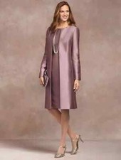Elegant Mother Of The Bride Dresses with Satin Jacket Long Sleeves Knee Length