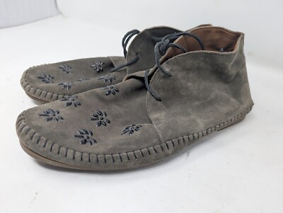 Tomas Maier Green Rough Leather Moccasins With Flower Petals Size 10.5 (D6)