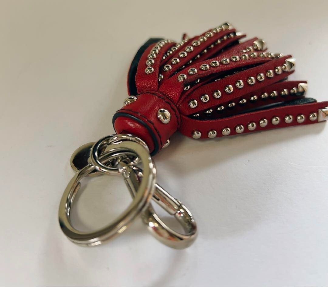 PRADA Keyring Keychain Bag Charm Red leather studs From