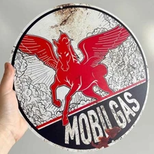 GAS Oil Rustic Sign Rustic Metal 12' RETRO Garage Man Cave MOBILGAS PEGASUS