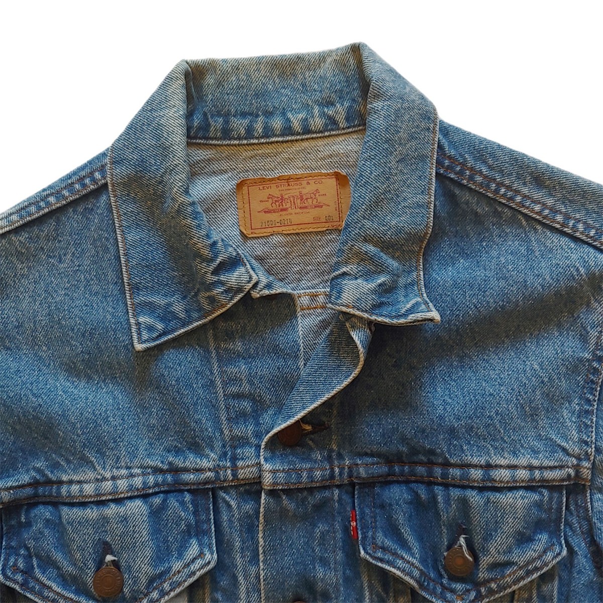Vtg Levis Jean Jacket 71506-0214 Size 40L Denim Trucker Red
