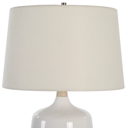 High Gloss White Ceramic Table Lamp 25 in Coastal Farmhouse Casual Wood Organic - Picture 5 of 7