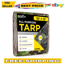 Camouflage Heavy Duty Waterproof Tarp 10'x12' for Camping, Boat, RV  More