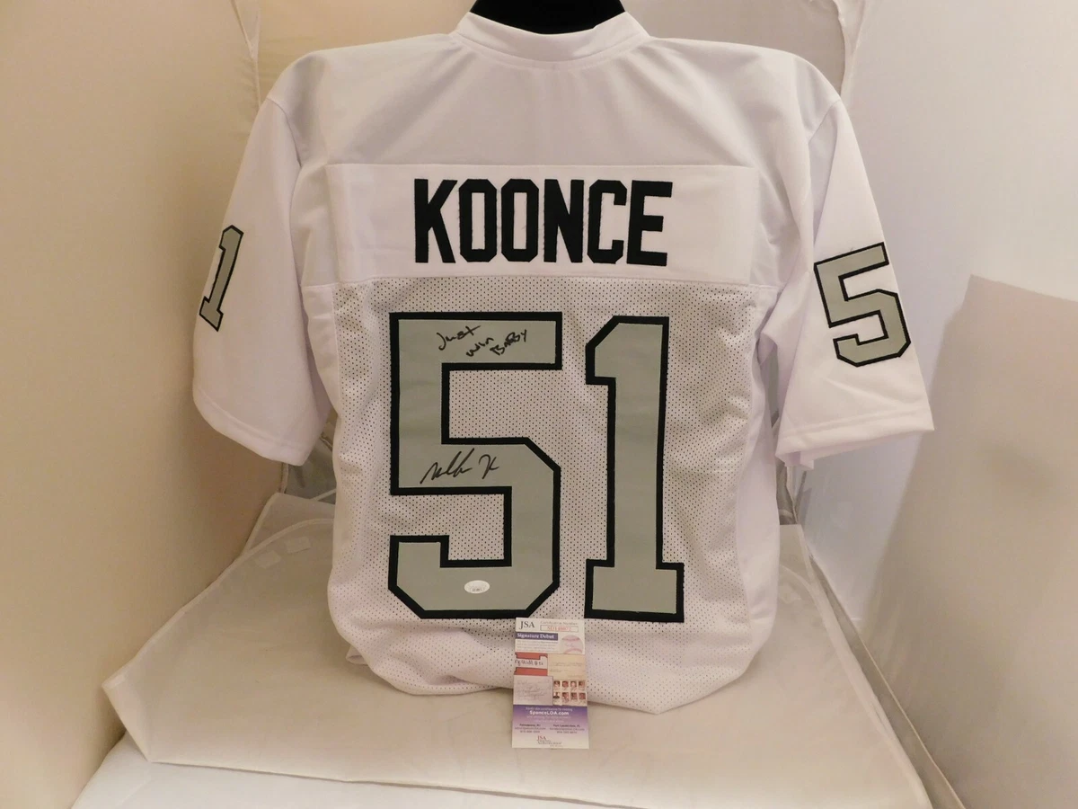 Malcom Koonce Signed Las Vegas Raiders Color Rush Jersey Just Win Baby  Inscr JSA