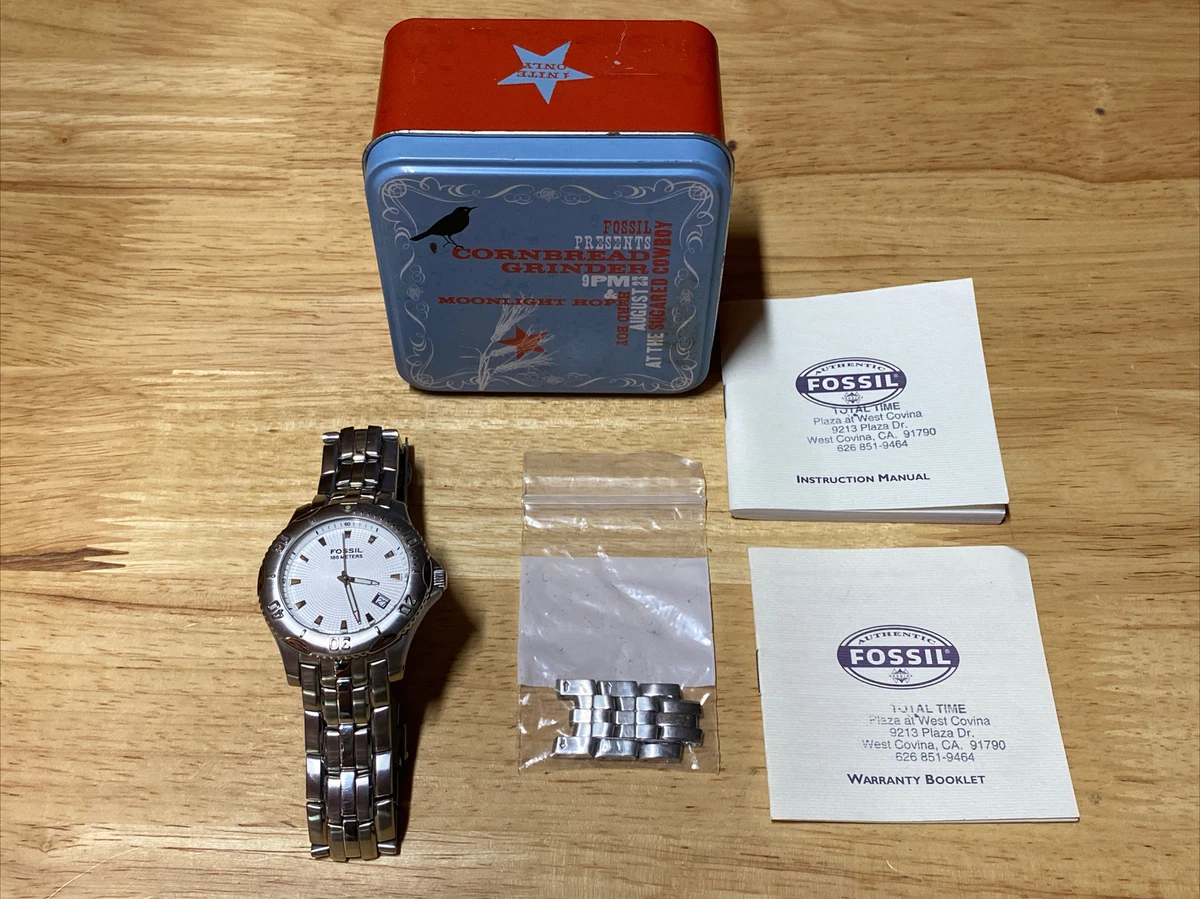 FOSSIL Blue 100 Meter MEN S 100 STAINLESS STEEL WATCH AM 3857 WATER RESISTANT