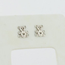 Sterling Silver Small Teddy Bear Earrings Stud Post 3/8" x 3/8"
