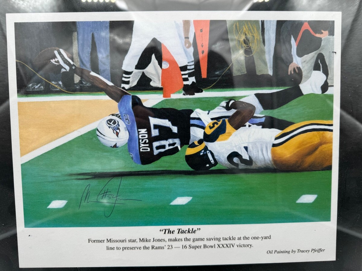 The Tackle oil Painting Super Bowl XXXIV Rams signed by Mike Jones