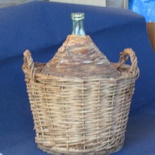 Antica damigiana in vetro impagliata manifattura artigianale Puglia metà XX sec.