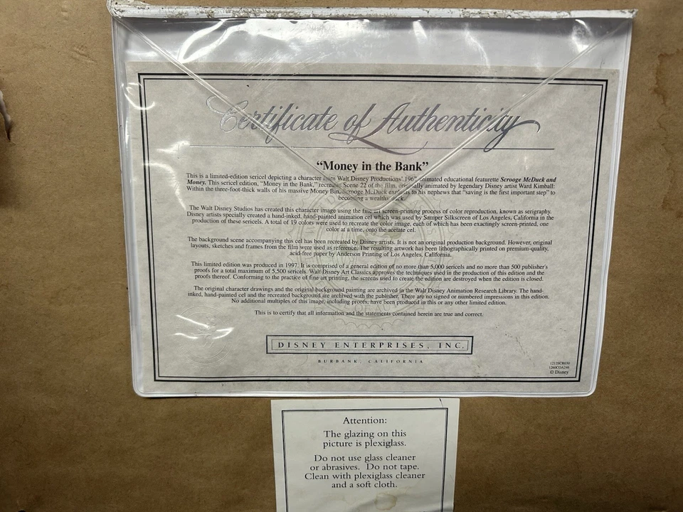 Scrooge Mcduck, 1997, seri-cel с сертификатом подлинности «Деньги в банке» с расписным фоном - Изображение 3 из 4