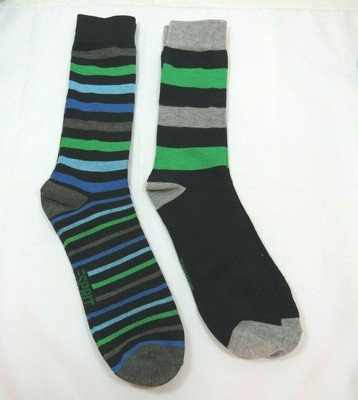 Men's 2 Pack ESPRIT Gray green blue black stripes striped crew socks size 10-13 