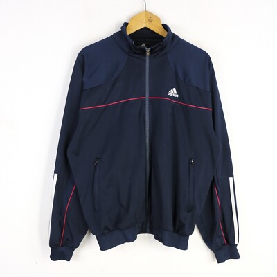 Felpa Adidas Taglia M Uomo Poliestere Blu Zip Intera Logo Vintage