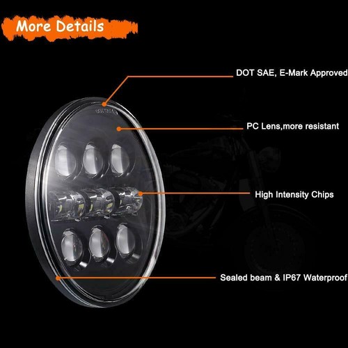 5.75" 5 3/4" LED Headlight Black Round Motorcycle For Dyna Sportster 1200 883 - Picture 4 of 11