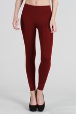 High Quality Ankle Length Solid Burgundy Leggings With Woven Waistband One Size