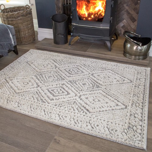Cream Trellis Rug Quality Boucle Moroccan Mat Scandi Boho Large Carpet Area Rugs - Picture 3 of 7