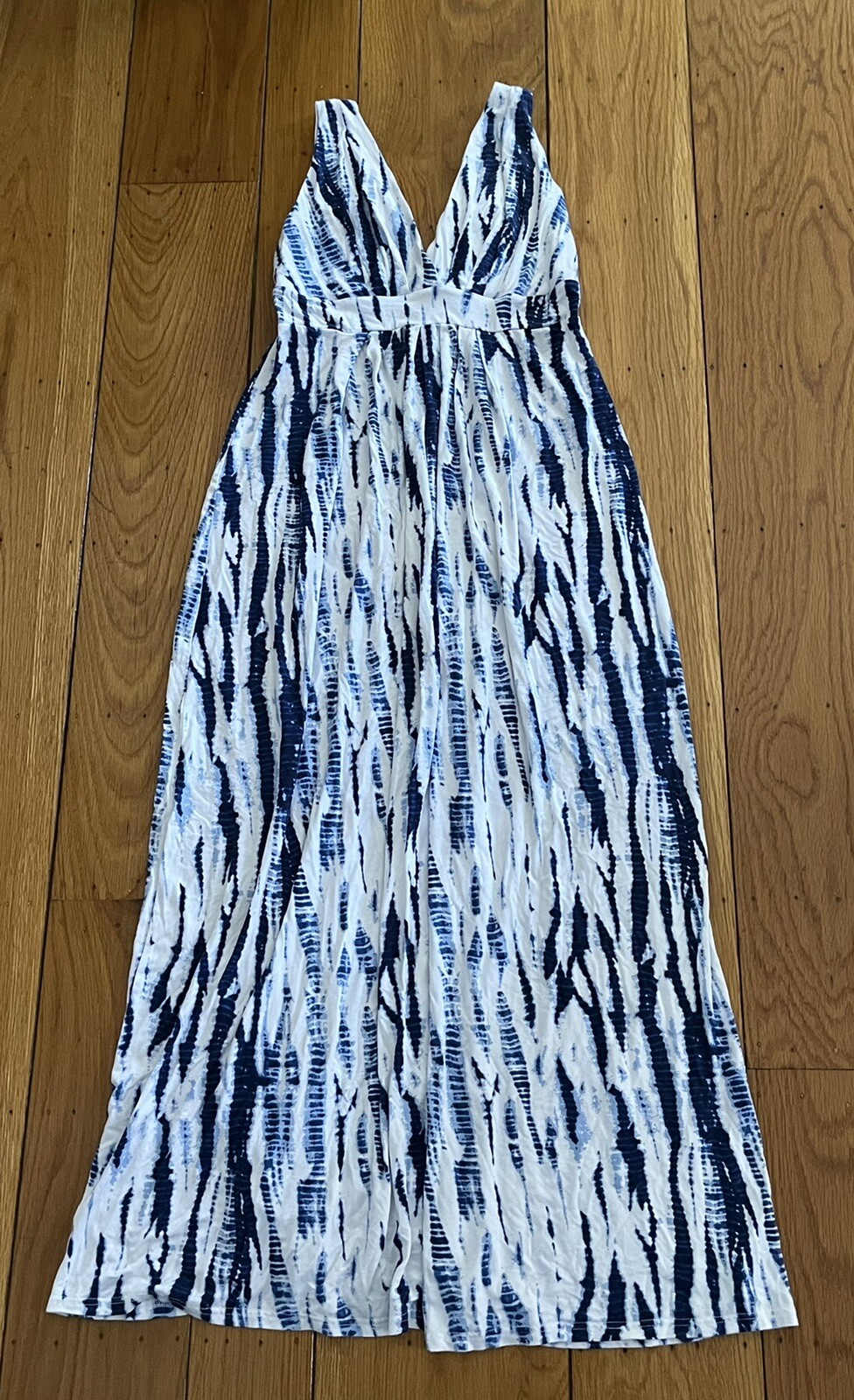 Avaleigh Maxi Dress Size Med. Tie Dye Print Blue/White Boho Festival Made USA-image