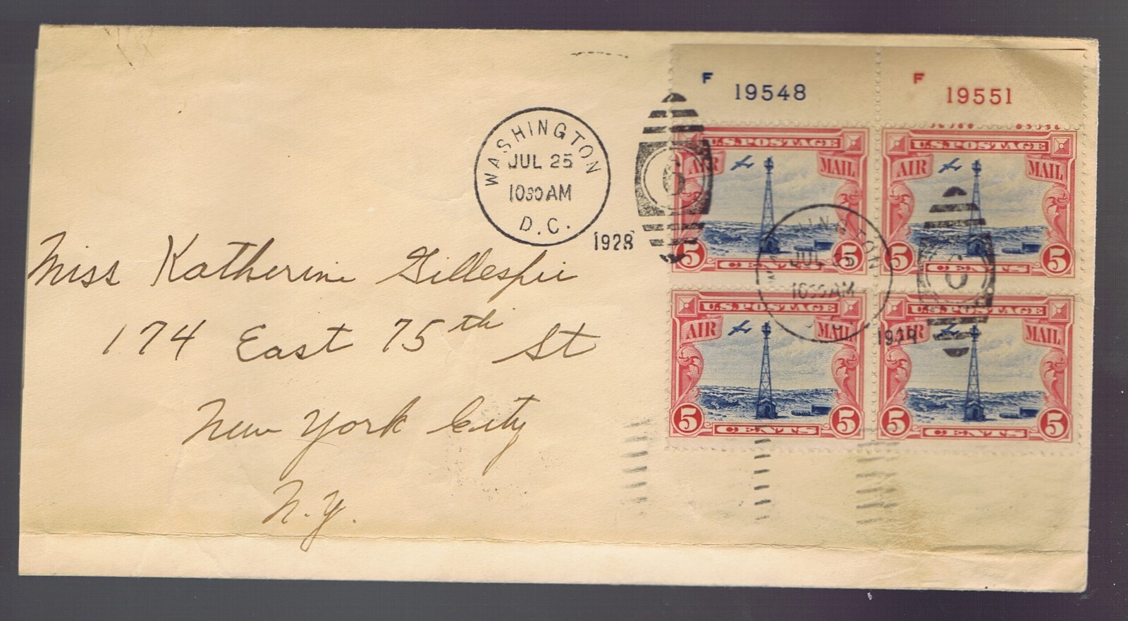 1928 Beacon C11 FDC Plate Block/4 to NY. Cover trimmed on left [087] eBay