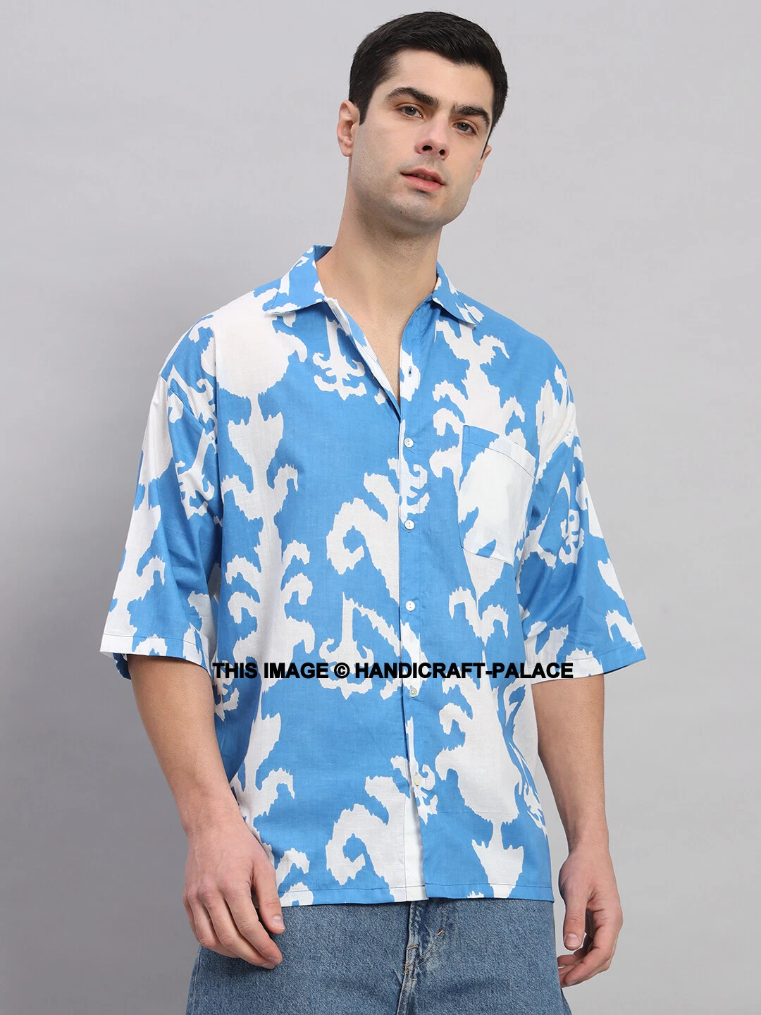 Men's Blue Ikat Print Cotton Shirt men's Beach Wear Oversized Summer T-Shirts
Opens in a new window 