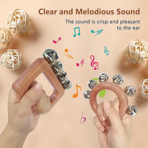 2 Pack Hand Jingle Bells Wooden Shaker Jingle Bells Musical Percussion ...