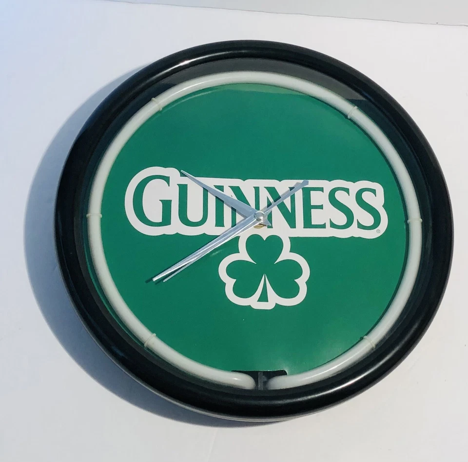 "Reloj de pared Guinness Beer 11,5"" blanco neón bar pub hombre cueva decoración letrero sin adaptador" Foto 3 de 4