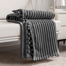 Fleece Blanket Throw Size   51x63 Dark Grey   Soft Plush Fluffy Fuzzy Warm Co...