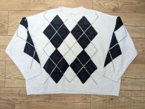 Brandneu ohne Etikett M&S schwarz, natur & metallic Argyle Relaxed Pullover mit Wolle XL 20 - 22