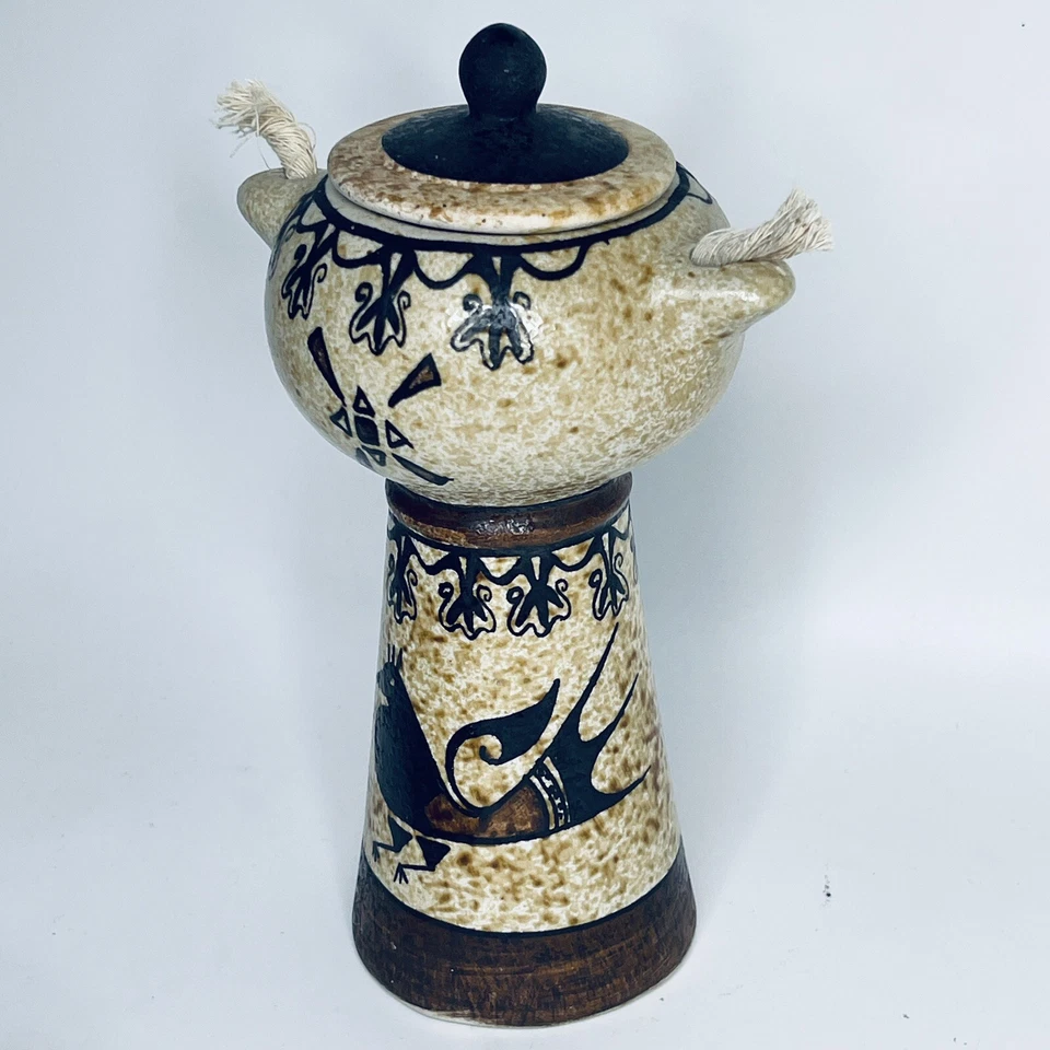 Ancient Style Oil Lamp Double Burner Vintage Stoneware 19cm Mediterranean Decor - Image 3 of 4