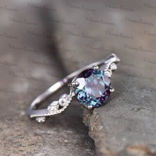 925 Sterling Silver 6 mm Round Cut Alexandrite Gemstone Cubic Zircon Ring