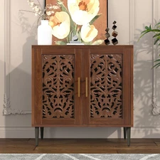 Vintage Hollow Carving Buffet Cabinet Accent Cabinet Sideboards with 2 Doors