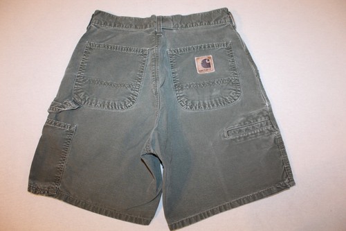 Boys Size Large 10-12 CARHARTT Carpenter Utility Moss Green Leather Patch SHORTS - Picture 3 of 4