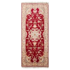 2'8''x6'7'' Runner Hand Knotted Wool & Silk Red Tabrizz 300 KPSI Area Rug