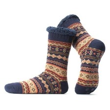 Men's Slipper Socks with Non-Slip Grippers, Thermal Large-X-Large Taupe/Navy