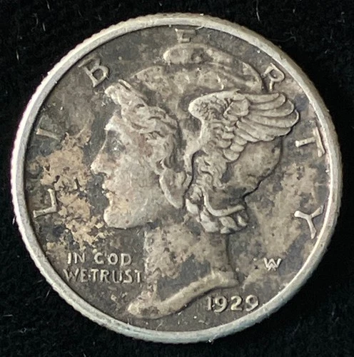 1929 Mercury Dime, XF Details, Dark