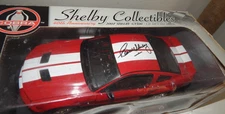 CARROLL SHELBY Signed 2007 Mustang GT500 Red with White Stripes 1/18 Diecast Car