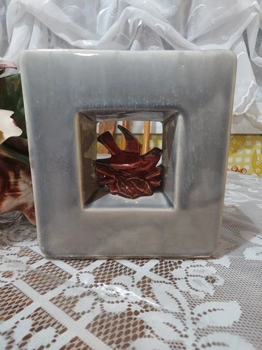 Vintage McCoy Pottery Arcature Vase, Grey & Burgandy Drip Glaze, Square Shape