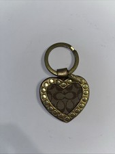AUTH COACH MMONOGRAM HEART-SHAPED STUDS LEATHER KEY CHAIN RING PREOWNED BROWN