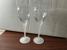 2 Colony Crystal Amaryllis Champagne Glass Blown Satin Frost Stem 9 7/8  MCM