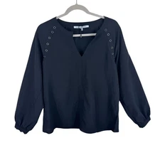 Collective Concepts NWOT Black Long Sleeve Split Neck Rivet Lightweight Blouse L