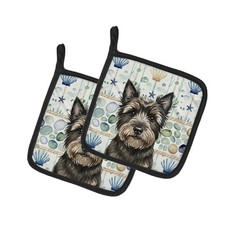 Caroline's Treasures Black Cairn Terrier Coastal Sea Glass Pair of Potholders