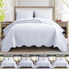 White Coverlet Bed Throw Bedding Set Luxury Quilted Bedspread Twin Queen King