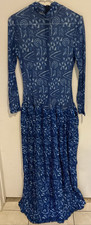 Women's Mesh Top Pleated Bottom Blue Full-Length Dress Size Medium (Evara?) NEW