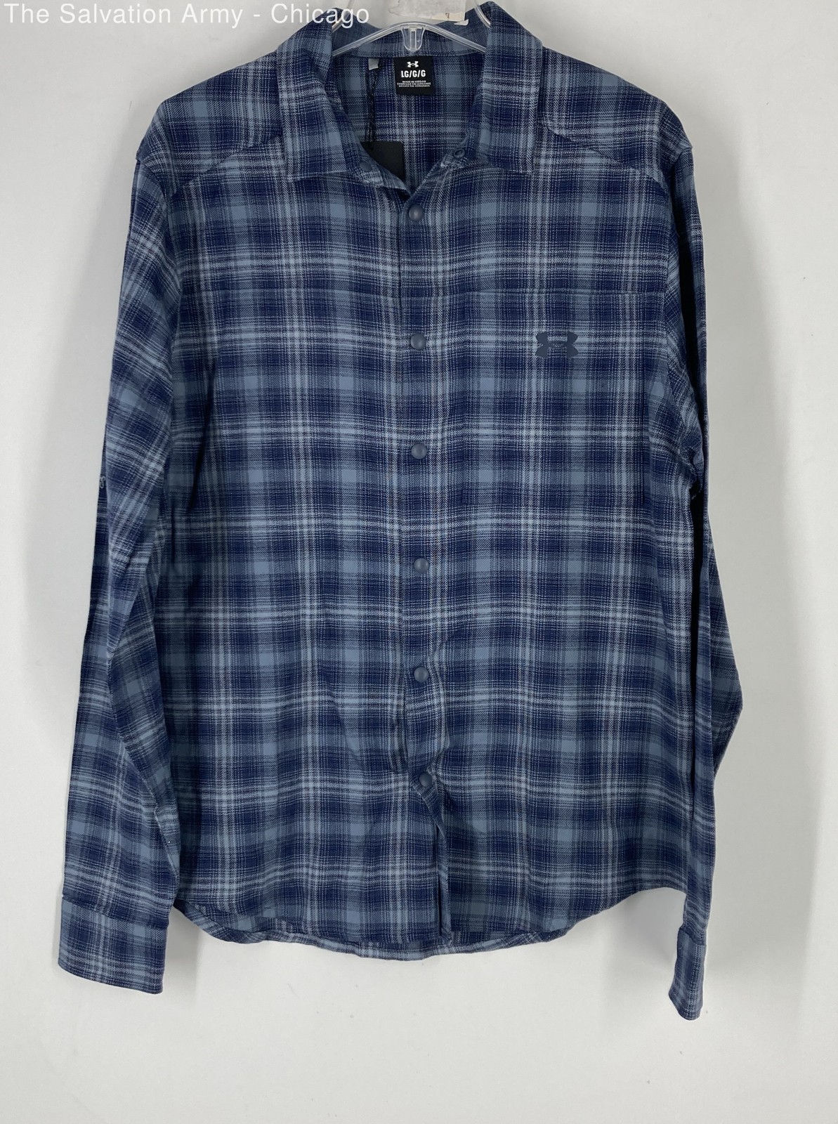 Under Armour Mens Blue Plaid Flex Flannel Long Sleeve Button-Up Shirt Size Large