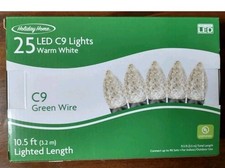 Holiday Home 25 LED C9 Warm White Lights with Green Wire