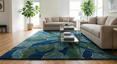 Designer Hand-Tufted Abstract Pattern Rug | Modern Abstract Landscape Wool Area