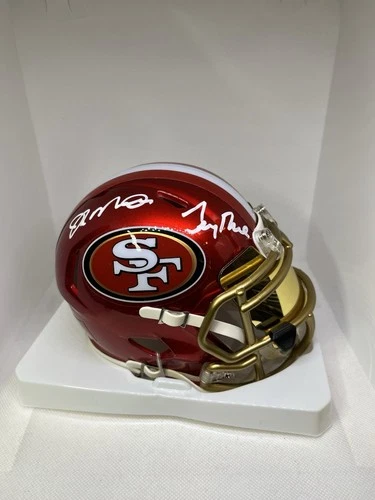 Joe Montana Jerry Rice Dual Autographed Signed Mini Helmet Red FLASH Gold Visor