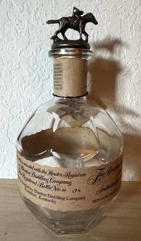 Blanton’s Bourbon Empty Bottle With Horse / Jockey Stopper Letter “O”