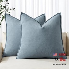 Decorative Linen Pillow Covers 18x18 Inch 18" x 18" Pack of 2 Blue Grey