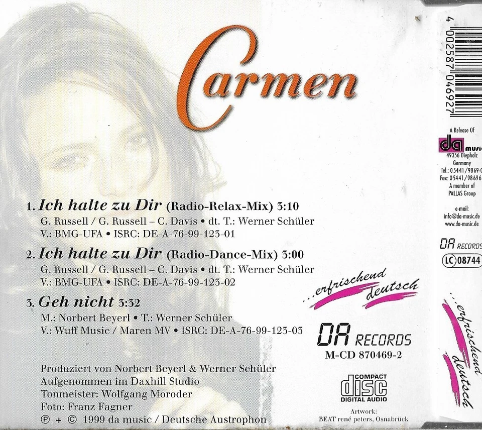 Carmen - Ich halte zu Dir | CD | Single | DA Music | 1999 - Bild 2 von 2