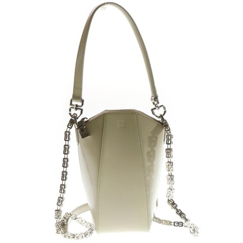GIVENCHY Mini Antigona Vertical Logo Chain 2Way Beige Leather Bag Auth